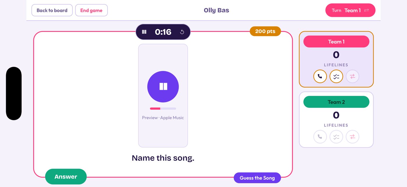 A Guess the Song question playing a thirty-second preview